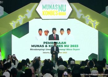 Presiden Jokowi saat membuka Munas-Konbes NU 2023, Senin (18/09/2023), di Jakarta. (Sumber: Tangkapan Layar)