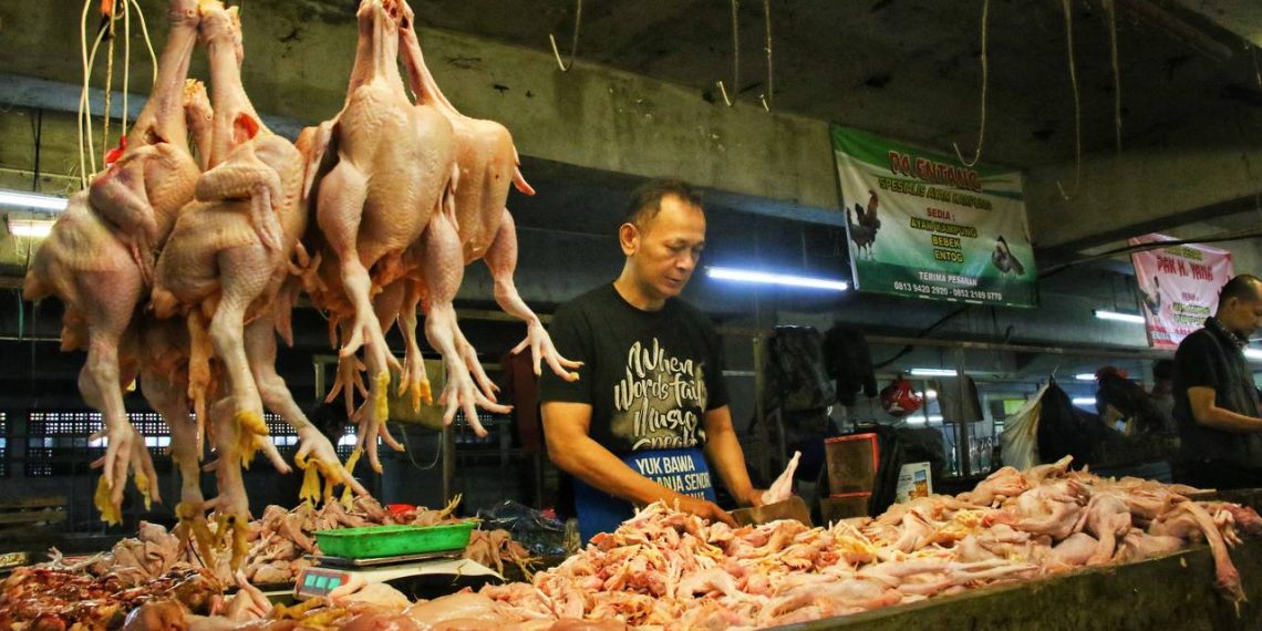 Inflasi Kota Bandung Desember 2023 pasar menjual daging ayam