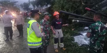 Poton tumbang akibat angin puting beliung di Rancaekek Kabupaten Bandung.