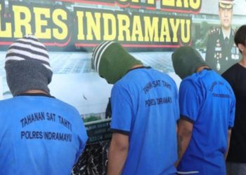 Dua pelaku perampokan sadis terhadap seorang mahasiswi di Desa/Kecamatan Kertasemaya, Kabupaten Indramayu, berikut seorang penadah, yang berhasil diringkus Satreskrim Polres Indramayu.(Foto: Istimewa)