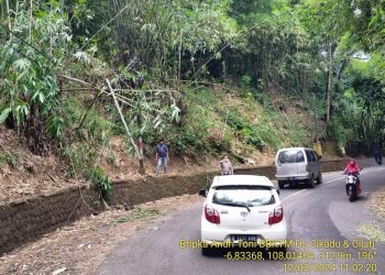 Pohon bambu tumbang menutup separuh badan jalan raya di Dusun Cipadung Desa Situraja Utara Kec. Situraja Kab. Sumedang. Polsek Situraja Polres Sumedang sigap ke lokasi tersebut untuk membersihkan material pohon bambu yang sempat mengganggu arus lalu lintas di kawasan itu.