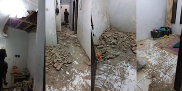 Gempa Garut M 6.5 merusak satu rumah warga di Perum Taman Jati Indah Blok D-83, RT 03, RW 09 Dusun Cirahab RT 4 RW 02, Dusun Bendasari, Kec. Sadananya, Ciamis