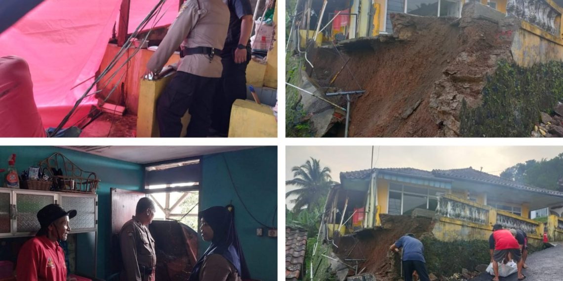 Polisi cek bencana longsor di Dusun Pamijahan Desa Medanglayang Kecamatan Panumbangan Kabupaten Ciamis Kamis (25/4/2024).