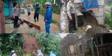 Polres Sukabumi Kota pantau kawasan terdampak pasca hujan deras yang terjadi pada Selasa (23/4/2024).