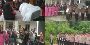 Kapolres Indramayu AKBP Fahri Siregar pimpin upacara pemakaman Bhabinkamtibmas Desa Lelea Kecamatan Lelea Kabupaten Indramayu Jum’at 24 Mei 2024.