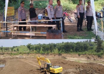 Kapolres Sumedang kunjungi proyek peningkatan irigasi di Bendung Cariang di Dusun Ujungjaya Desa/Kecamatan Ujungjaya Kabupaten Sumedang.