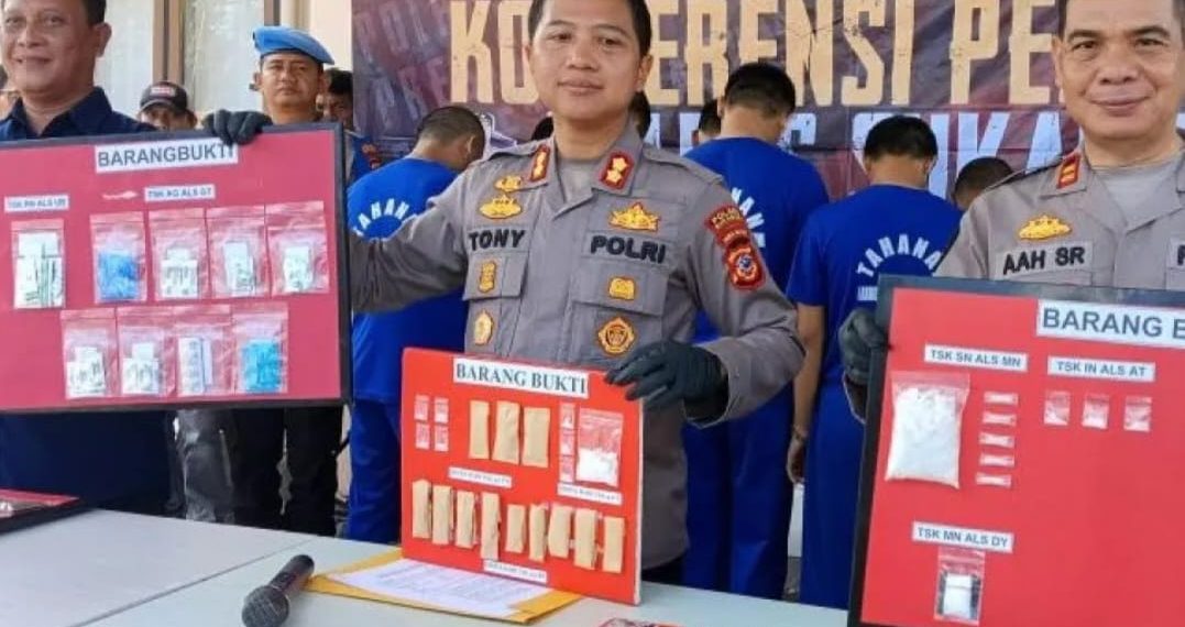 Pengungkapan kasus penyalahgunaan narkotika dan obat keras terbatas oleh Satresnarkoba Polres Sukabumi (Foto:Istimewa).