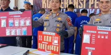 Pengungkapan kasus penyalahgunaan narkotika dan obat keras terbatas oleh Satresnarkoba Polres Sukabumi (Foto:Istimewa).