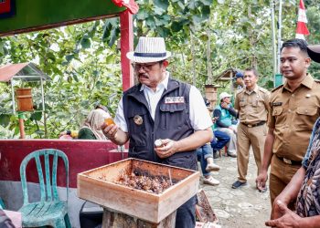 Pj. Bupati Ciamis Engkus Sutisna mengunjungi Stand Pameran Pertanian dan Kampung Madu di Kecamatan Banjaranyar, Kabupaten Ciamis pada pagi hari ini.