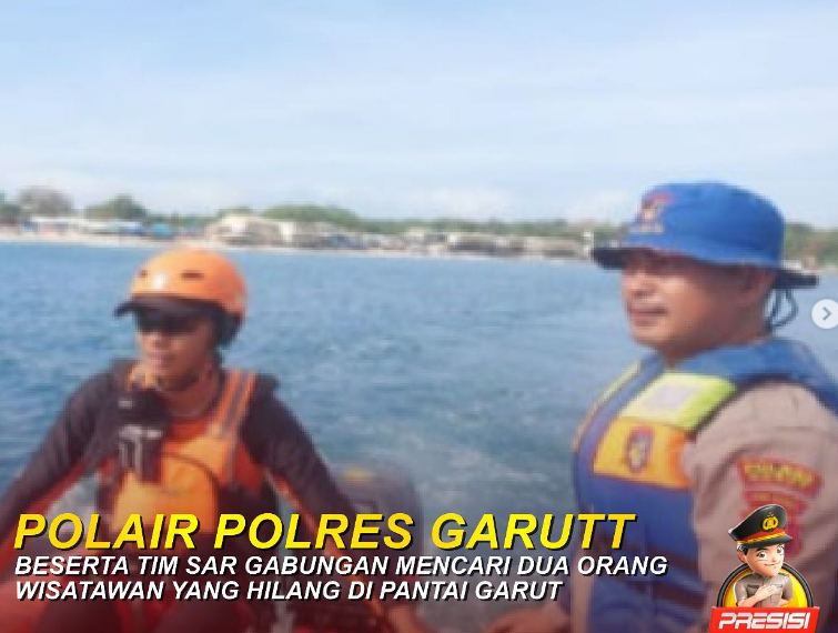 Polres Garut beserta tim gabungan cari dua orang remaja terseret ombak Pantai Karangpapak Kabupaten Garut.