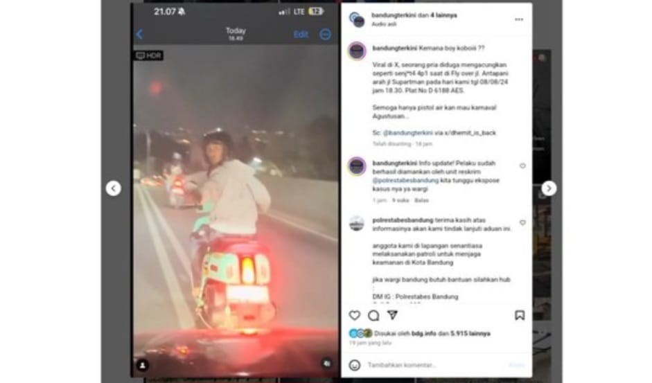 Aksi Fajar Handika, sang 'koboi' jalanan menodongkan pistol di flyover, Jalan Supratman, Kota Bandung, yang viral di medsos berujung ditangkap polisi dan minta maaf.(Foto:Istimewa).