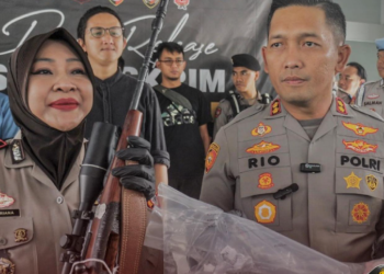 Kapolres Bogor AKBP Rio Wahyu Anggoro bersama jajaran menggelar konferensi pers terkait kasus penembakan dan kepemilikan senpi ilegal.