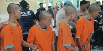 Empat anggota komplotan curanmor yang berhasil diringkus Satreskrim Polres Cianjur.(Foto:Istimewa).