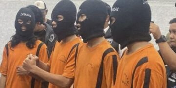 Empat anggota geng motor tersangka pelaku penusukan di Kota Sukabumi.(Foto:Istimewa).