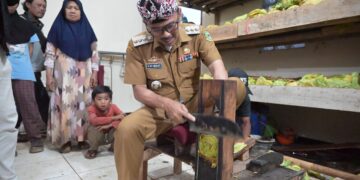 Penjabat Bupati Kuningan Iip Hidajat mengunjungi sentra usaha tembakau khas Kuningan di Desa Karanganyar, Kecamatan Darma pada Senin sore (02/09/2024).