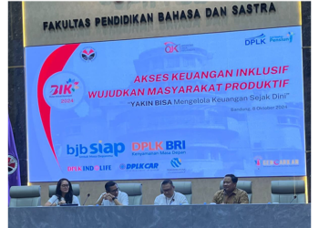 Perkumpulan Dana Pensiun Lembaga Keuangan (DPLK) berkolaborasi dengan Universitas Pendidikan Indonesia (UPI) Bandung, bank bjb dan Industri Jasa Keuangan (IJK) lainnya yang menyelenggarakan literasi keuangan untuk mahasiswa Universitas Pendidikan Indonesia (UPI) Bandung, dalam rangka Bulan Inklusi Keuangan (BIK) Tahun 2024. (FOTO: Istimewa)