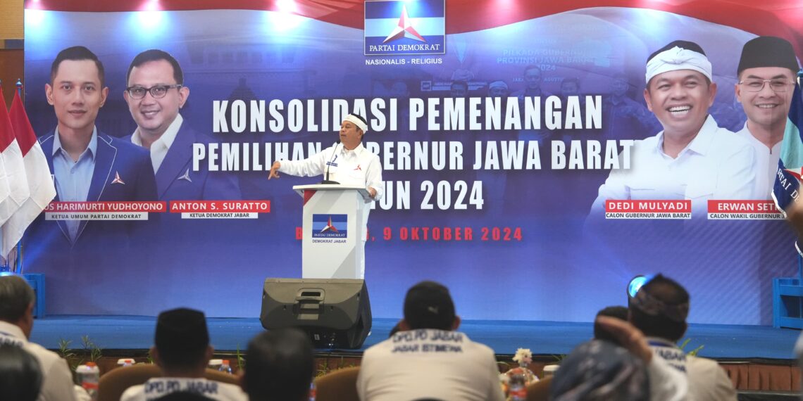 Rapat konsolidasi Partai Demokrat Jabar untuk memenangkan paslon Dedi-Erwan dalam Pilgub 2024. (Doto: Istimewa)