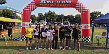 Empat atlet Kabupaten Bekasi yang mewakili Jawa Barat tampil maksimal pada Kejuaraan Nasional (Kejurnas) Modern Pentathlon Indonesia (MPI) Laser Run 2024 yang berlangsung di Lapangan Halim Perdana Kusuma, Jakarta, pada 26-27 Oktober 2024.(FOTO: Humas Pemkab Bekasi)