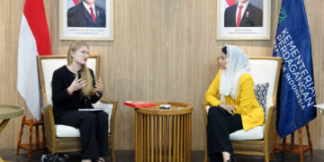 Wakil Menteri Perdagangan, Dyah Roro Esti menerima kunjungan Spesialis Komunitas, Kerja Sama Regional, dan Global Asia-Pasifik dari Word Economic Forum (WEF), Miranda Andruccioli di Kantor Kementerian Perdagangan, Jakarta, Jumat (29 Nov).