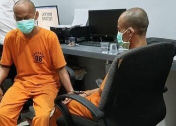 Tiktoker, Gunawan 'Sadbor' dan rekannya, berbaju tahanan setelah diduga terlibat mempromosikan situs judi online.(Foto:Istimewa).