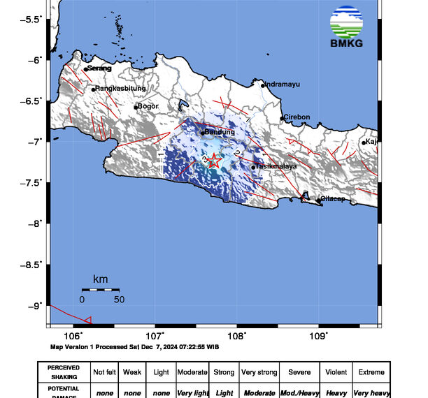 Gempat Garut Sabtu 7 Desember 2024.(IMAGE BMKG)