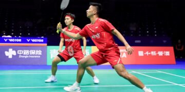 Pasangan ganda campuran Dejan dan Siti Fadia di Badminton Asia Mixed Team Championships 2025.