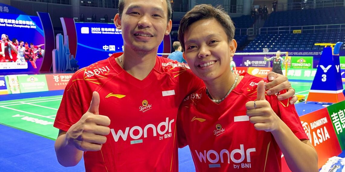 Pasangan ganda campuran Indonesia Rinov Rivaldi dan Siti Fadia. Indonesia akan melawan Hong Kong di laga awal Badminton Asia Mixed Team Championships 2025.(Foto: Humas PBSI)