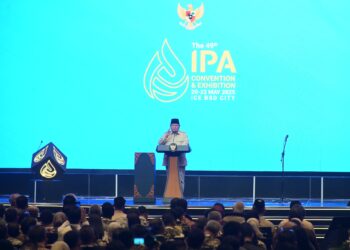 Dalam ajang The 49th Indonesia Petroleum Association Convention and Exhibition (IPA Convex) 2025 di ICE BSD, Tangerang pada Rabu (21/5), Presiden Republik Indonesia, Prabowo Subianto menyampaikan bahwa RI memiliki sumber daya gas yang cukup besar. (Dok. Istimewa)