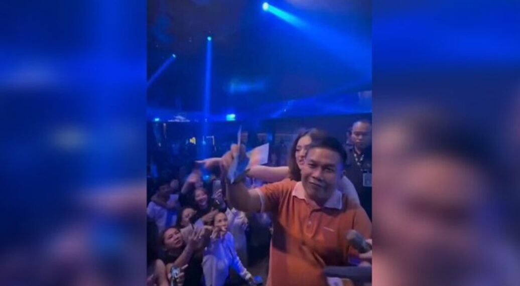 Tangkapan layar video viral aksi nyawer Kepala Desa Karangsari, Kecamatan Weru, Kabupaten Cirebon, Casmari, di Diskotek.(Foto:Istimewa).