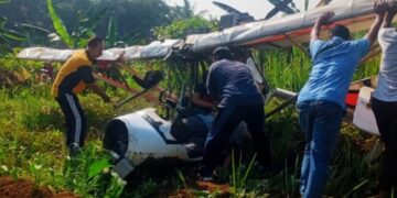 Pesawat latih jenis Microlight Fixedwing Quicksilver GT500 register PK-S126, jatuh di kawasan Ciampea, Kabupaten Bogor.(Foto:Istimewa).