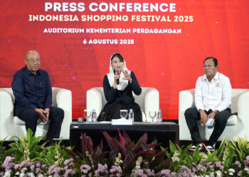 Wakil Menteri Perdagangan, Dyah Roro Esti memimpin Konferensi Pers Indonesia Shopping Festival (ISF) 2025 di Kantor Kementerian Perdagangan, Jakarta, Rabu (6 Agt).(Foto: Dok. Kemendag)