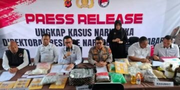Keterangan pers Ditresnarkoba Polda Jabar soal pengungkapan kasus narkoba.(Foto:Istimewa).