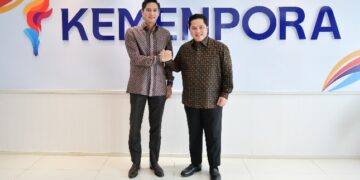 Menteri Pemuda dan Olahraga Republik Indonesia (Menpora RI) Erick Thohir menerima audiensi Pengurus Pusat Persatuan Bola Basket Seluruh Indonesia (PP Perbasi) di Kantor Kemenpora, Kamis (25/9). (foto:bagus/kemenpora.go.id)