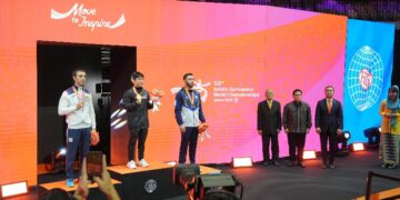 Menteri Pemuda dan Olahraga Republik Indonesia (Menpora RI) Erick Thohir mengapresiasi penyelenggaraan Kejuaraan Dunia Gimnastik Artistik Ke-53 di Indonesia Arena Jakarta.(foto:fajar/kemenpora.go.id)