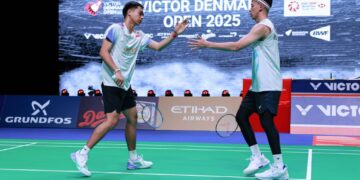 Pasangan Muhammad Rian Ardianto/Rahmat Hidayat tampil gemilang dengan menumbangkan unggulan kedua asal Malaysia, Aaron Chia/Soh Wooi Yik.(Foto: Humas PBSI)