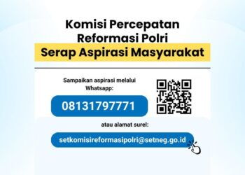 Komisi Percepatan Reformasi Polri membuka layanan WhatsApp: 0813-1797-771. Serta surel atau email: setkomisireformasipolri@setneg.go.id.