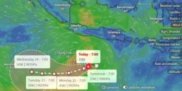 Tangkapan layar simulasi Badai Tropis Nine.(Image: Windy.com)