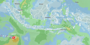Siklon Tropis GRANT pada 23 Desember 2025 pukul 07.00 WIB di Samudra Hindia barat daya Lampung, tepatnya 1.000 km dari Tanjung Karang-Lampung.(Image: BMKG)