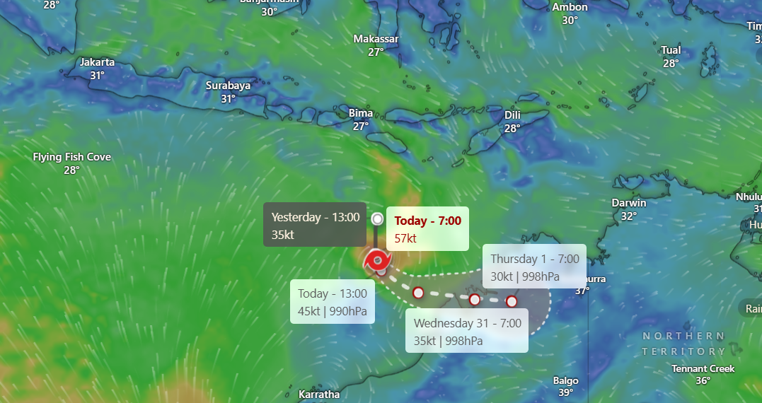 Siklon Tropis Hayley.(Image: windy.com)