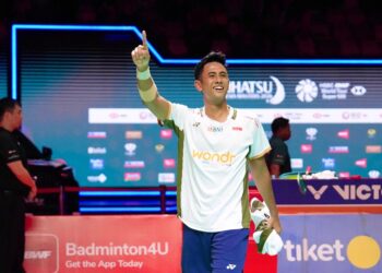 Akhirnya Alwi Farhan juara turnamen bulu tangkis Daihatsu Indonesia Masters 2026 di Istora Senayan, Jakarta Pusat.(foto:Gilang/kemenpora.go.id)