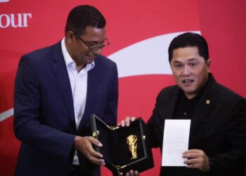Menpora RI Erick Thohir, menghadiri FIFA World Cup 2026 Trophy Tour di Jakarta Convention Cenyer (JCC), Jakarta, Kamis (22/1).(foto:raiky/kemenpora.go.id)