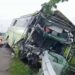 Kondisi bus pariwisata setelah menabrak truk dan menghantam pembatas jalan di Tol Cipali, Kabupaten Purwakarta.(Foto:Istimewa).