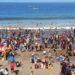 Pantai Pangandaran dipadati wisatawam selama libur Lebaran atau cuti bersama Hari Raya Lebaran.(Foto:Istimewa).