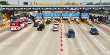 Kondisi arus lalu-lintas di Gerbang Tol (GT) Cikampek Utama saat arus balik Lebaran 2026.(Foto:Istimewa).