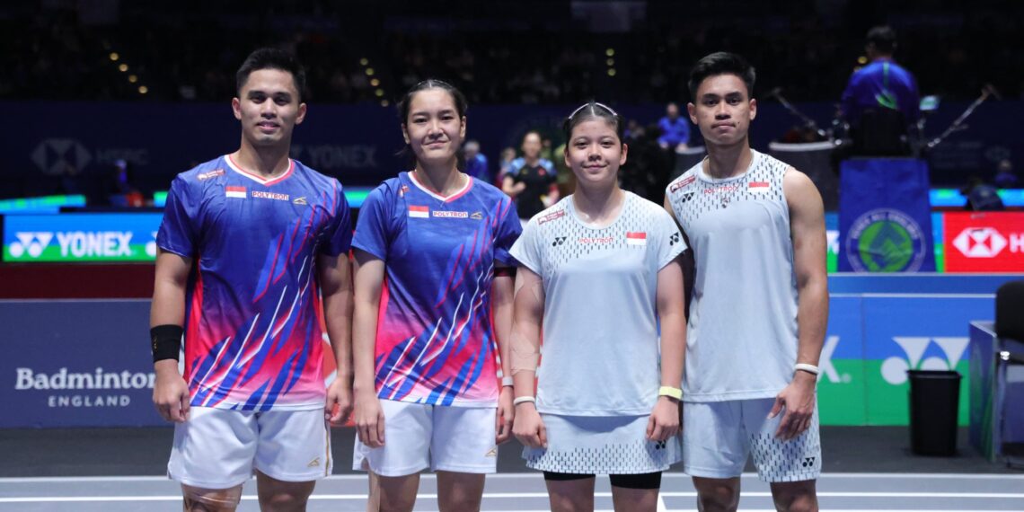 Duel ganda campuran Indonesia terjadi di babak 16 besar All England 2026 yang digelar Kamis (5/3/2026). Amri Syahnawi/Nita Violina Marwah mampu mengalahkan Jafar Hidayatullah/Felisha Alberta Nathaniel Pasaribu 22-20, 21-18.(Foto: Dok. Humas PBSI)