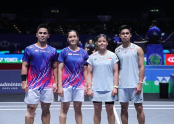 Duel ganda campuran Indonesia terjadi di babak 16 besar All England 2026 yang digelar Kamis (5/3/2026). Amri Syahnawi/Nita Violina Marwah mampu mengalahkan Jafar Hidayatullah/Felisha Alberta Nathaniel Pasaribu 22-20, 21-18.(Foto: Dok. Humas PBSI)
