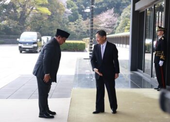 Presiden Republik Indonesia Prabowo Subianto disambut Kaisar Jepang Naruhito. Presiden melakukan kunjungan kehormatan kepada Kaisar Jepang Naruhito di Istana Kekaisaran Jepang, Tokyo, Senin (30/03/2026). (Foto: Setneg)