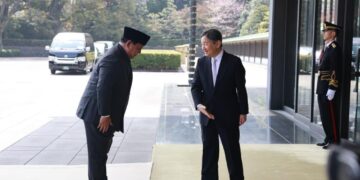 Presiden Republik Indonesia Prabowo Subianto disambut Kaisar Jepang Naruhito. Presiden melakukan kunjungan kehormatan kepada Kaisar Jepang Naruhito di Istana Kekaisaran Jepang, Tokyo, Senin (30/03/2026). (Foto: Setneg)