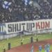 Spanduk 'Shut Up KDM' yang dibentangkan Bobotoh Persib Bandung saat laga melawan Arema FC, di Stadion Gelora Bandung Lautan Api (GBLA).(Foto:Istimewa).