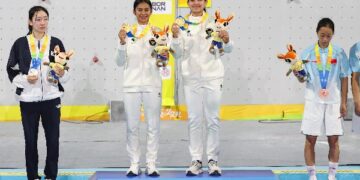 Menpora RI, Erick Thohir, menyampaikan rasa syukur dan memberikan apresiasi atas pencapaian prestasi tim panjat tebing Indonesia di ajang Asian Beach Games Sanya 2026. (foto: NOC Indonesia/Naif Muhammad Al`as)